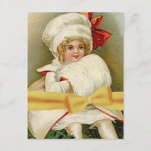 Vintage-Illustration kleines Mädchen im Wintermant Postkarte