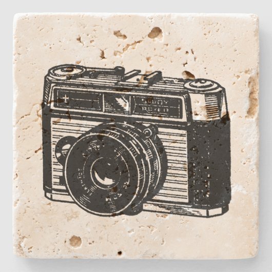 VINTAGE ILLUSTRATION Kleinkamera Stone Untersetzer (Vorderseite)