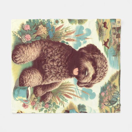 Vintage Illustration Lagotto Romagnolo Fleecedecke (Vorderseite (Horizontal))