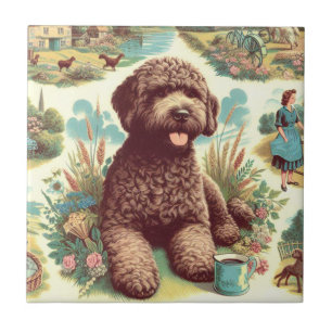 Vintage Illustration Lagotto Romagnolo Fliese