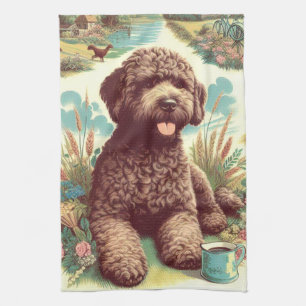 Vintage Illustration Lagotto Romagnolo Geschirrtuch