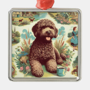 Vintage Illustration Lagotto Romagnolo Ornament Aus Metall