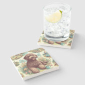 Vintage Illustration Lagotto Romagnolo Steinuntersetzer (Seitenansicht)