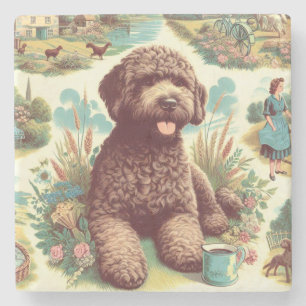 Vintage Illustration Lagotto Romagnolo Steinuntersetzer