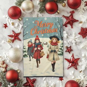 Vintage Illustration Menschen gehen in den Kirchen Geschirrtuch