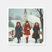 Vintage Illustration Menschen gehen zur Kirche Serviette (Vorderseite)