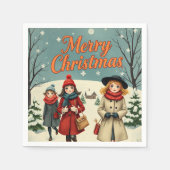 Vintage Illustration Menschen gehen zur Kirche Serviette (Vorderseite)