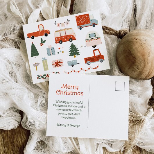 Vintage Illustration Merry Christmas Holiday Postkarte