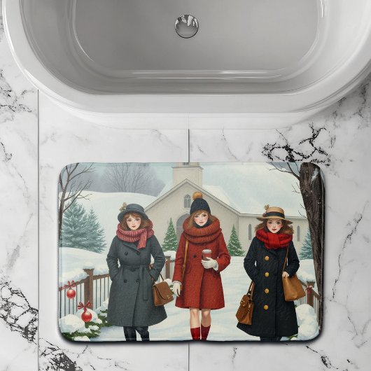 Vintage Illustration mit Menschen Badematte