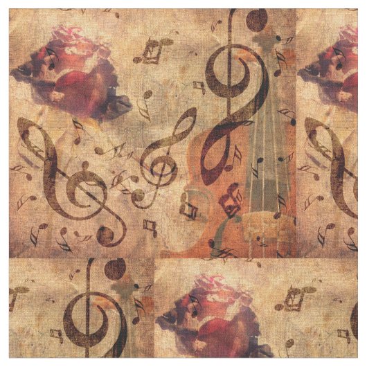 Vintage Illustration mit Rose und Geige Stoff (Nahaufnahme)