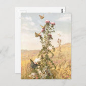 Vintage Illustration mit Thistle und Schmetterling Postkarte (Vorne/Hinten)
