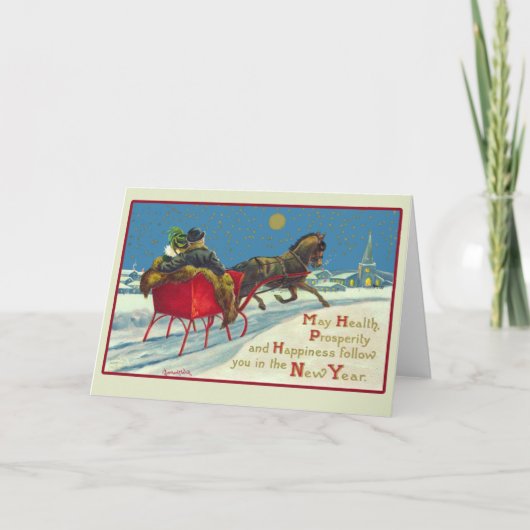Vintage Illustration Neue Jahre Karte (Vorderseite)