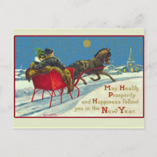 Vintage Illustration New Years Card Feiertagspostkarte