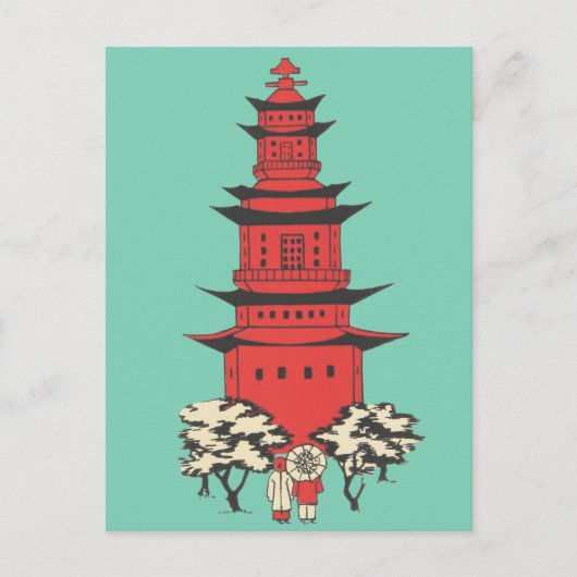 Vintage Illustration of a Chinese Pagoda Postcard Postkarte (Vorderseite)
