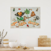 Vintage illustration of butterflies on berries poster (Küche)