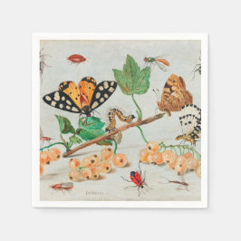 Vintage illustration of butterflies on berries serviette