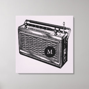 Vintage Illustration Radio Monogramm Leinwand