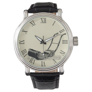 Vintage Illustration Rasenmäher römische Zahlen W Armbanduhr