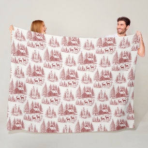 Vintage Illustration Rentier and Houses Winter Fleecedecke