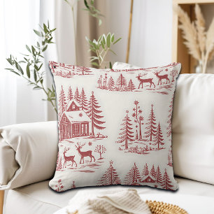 Vintage Illustration Rentier and Houses Winter Kissen