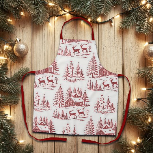 Vintage Illustration Rentier and Houses Winter Schürze