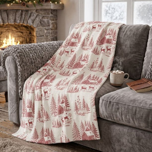 Vintage-Illustration Rentier und Häuser Winter Fleecedecke