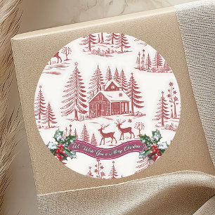 Vintage Illustration - Rentier und Weihnachtshäuse Runder Aufkleber