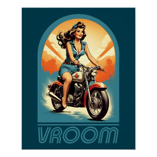 Vintage Illustration - Retro 60er Biker Girl Poster (Vorderseite)