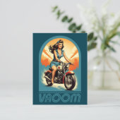 Vintage Illustration - Retro 60er Biker Girl Postkarte (Stehend Vorderseite)