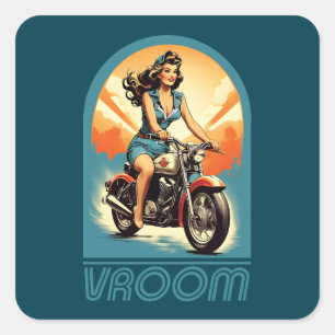 Vintage Illustration - Retro 60er Biker Girl Quadratischer Aufkleber
