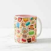 Vintage Illustration, Retro. cups, tea, cake Zweifarbige Tasse (VorderseiteRechts)