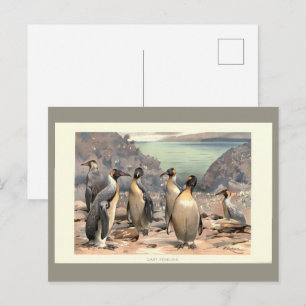 Vintage-Illustration riesige Pinguine Antarktis Postkarte