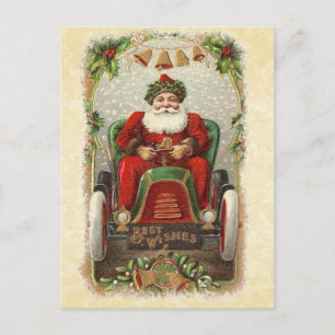 Vintage Illustration Santa in Antique Car Feiertagspostkarte