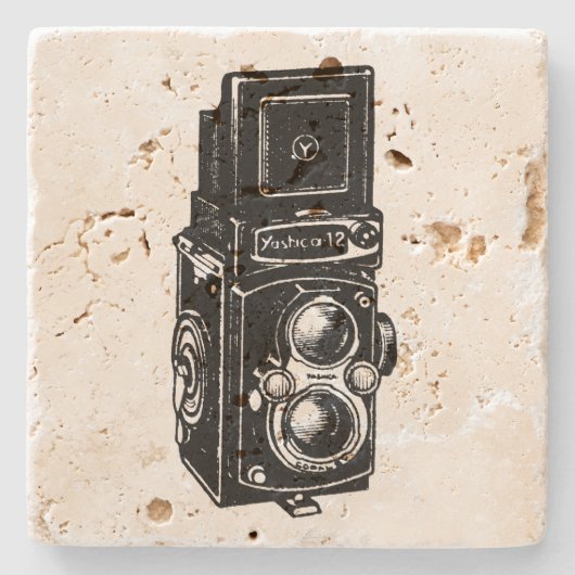 Vintage Illustration TLR Camera Stone Untersetzer (Vorderseite)