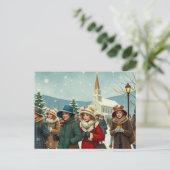 Vintage Illustration verlassend Menschen Feiertagspostkarte (Stehend Vorderseite)