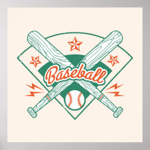 Vintage-Illustration von Baseballschlägern und Bal Poster