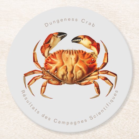 Vintage Illustration von Dungeness Crab Runder Pappuntersetzer (Vorderseite)