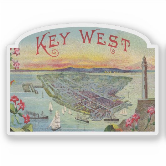 Vintage Illustration von Key West Florida Aufkleber (Vorderseite)