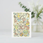 Vintage Illustration von Kinderspielzeug Postkarte (Stehend Vorderseite)