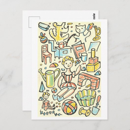 Vintage Illustration von Kinderspielzeug Postkarte (Vorne/Hinten)