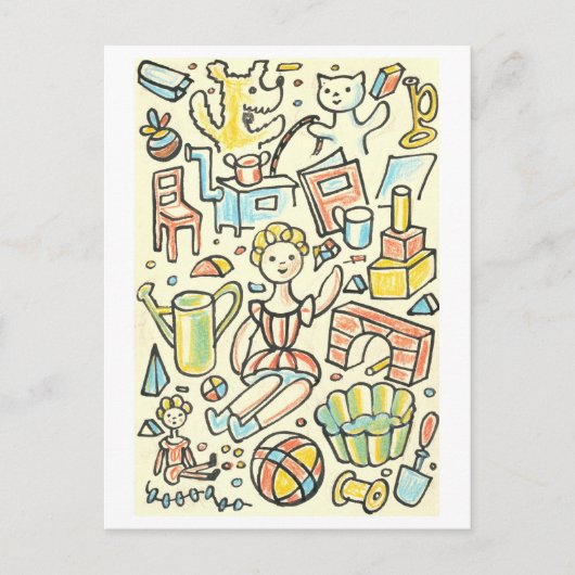 Vintage Illustration von Kinderspielzeug Postkarte (Vorderseite)