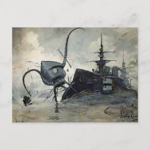 Vintage-illustration von Krieg der Welten unveröff Postkarte