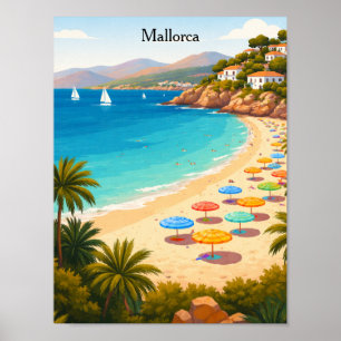 Vintage-Illustration von Mallorca Spanien Reise St Poster