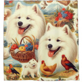 Vintage Illustration von Samoyed Dog Duschvorhang (Vorderseite)
