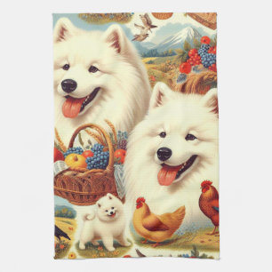 Vintage Illustration von Samoyed Dog Geschirrtuch