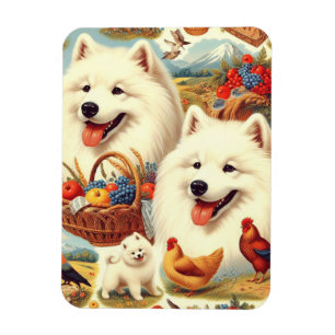 Vintage Illustration von Samoyed Dog Magnet