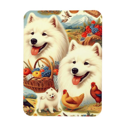 Vintage Illustration von Samoyed Dog Magnet (Vertikal)