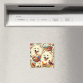 Vintage Illustration von Samoyed Dog Magnet (In Situ (Geschirrspüler))