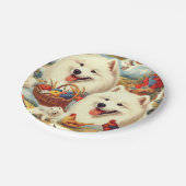 Vintage Illustration von Samoyed Dog Pappteller (Schrägansicht)