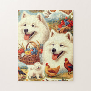 Vintage Illustration von Samoyed Dog Puzzle